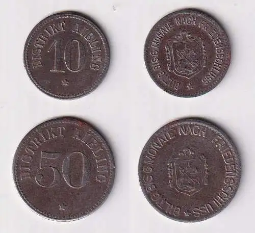 10 und 50 Pfennig Eisen Münze Notgeld Distrikt Aibling ohne Jahr (167043)