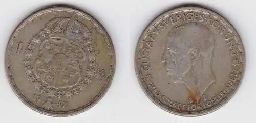 1 Krone Silber Münze Schweden 1947 (156292)