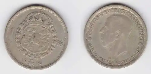 1 Krone Silber Münze Schweden 1946 (156281)