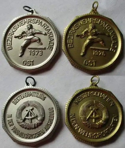 DDR Medaille Bezirkswehrspartakiade 1976 GST Silber + Gold (120144)