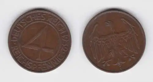 4 Pfennig Kupfer Münze Weimarer Republik 1932 A "Brüning Taler" (155084)
