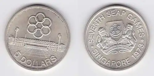 5 Dollar Silbermünze Singapur Asienspiele Stadion 1973 (155230)