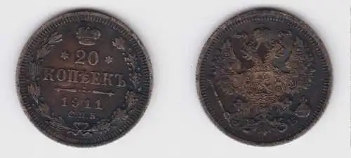20 Kopeken Silber Münze Russland 1911 ss (155556)