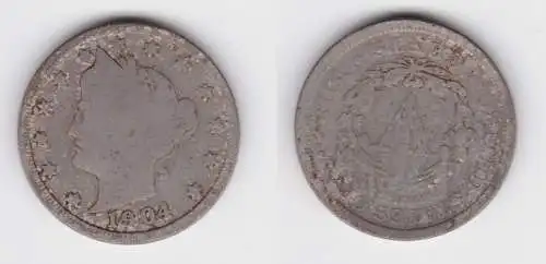 5 Cents Kupfer Nickel Münze USA 1904 (156180)
