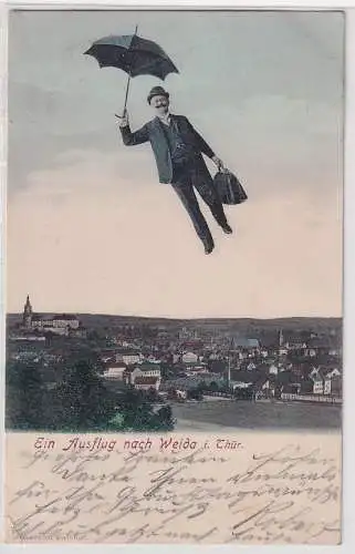 51754 AK Ein Ausflug nach Weida - Mann reist mit Schirm und Aktentasche 1913