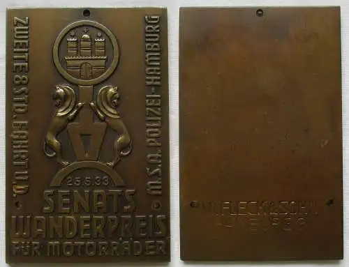 Bronze Plakette Senats Wanderpreis für Motorräder Polizei Hamburg 1933 (100663)