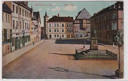 92872 AK Neustadt an der Orla - Marktplatz mit Brunnen, Bahnpost 1910