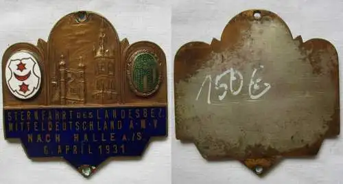 emaillierte Automobil Plakette Sternfahrt nach Halle an der Saale 1931 (146275)