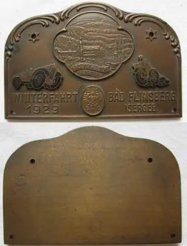 Bronze Plakette Winterfahrt Bad Flinsberg Isergebirge 1929 (104495)
