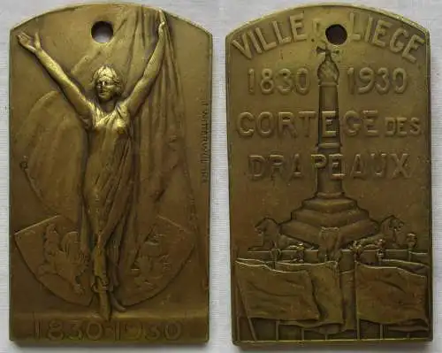 MEDAILLE ART DECO VILLE DE LIEGE CORTEGE DES DRAPEAUX 1830-1930 WITTERWULGHE