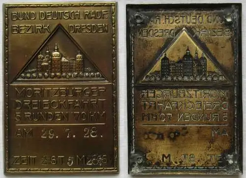 Bronze Plakette BDR Moritzburger Dreieckfahrt Bezirk Dresden 1928 (106927)