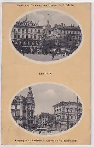 00073 Ak Leipzig Grimmaische Str. Café Felsche u. Eingang zur Petersstrasse 1911