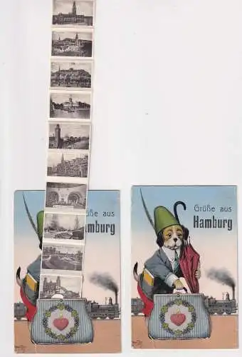 28983 Leporello Ak Grüße aus Hamburg Hund mit Schirm und Koffer 1924