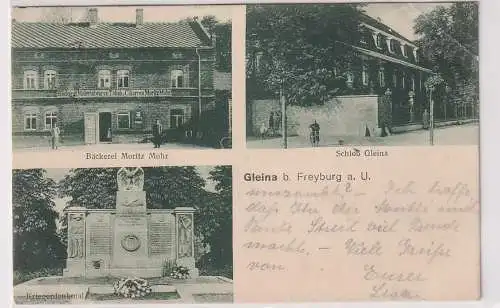 64149 Mehrbild Ak Gleina bei Freyburg a.U. Bäckerei, Kriegerdenkmal usw. 1925