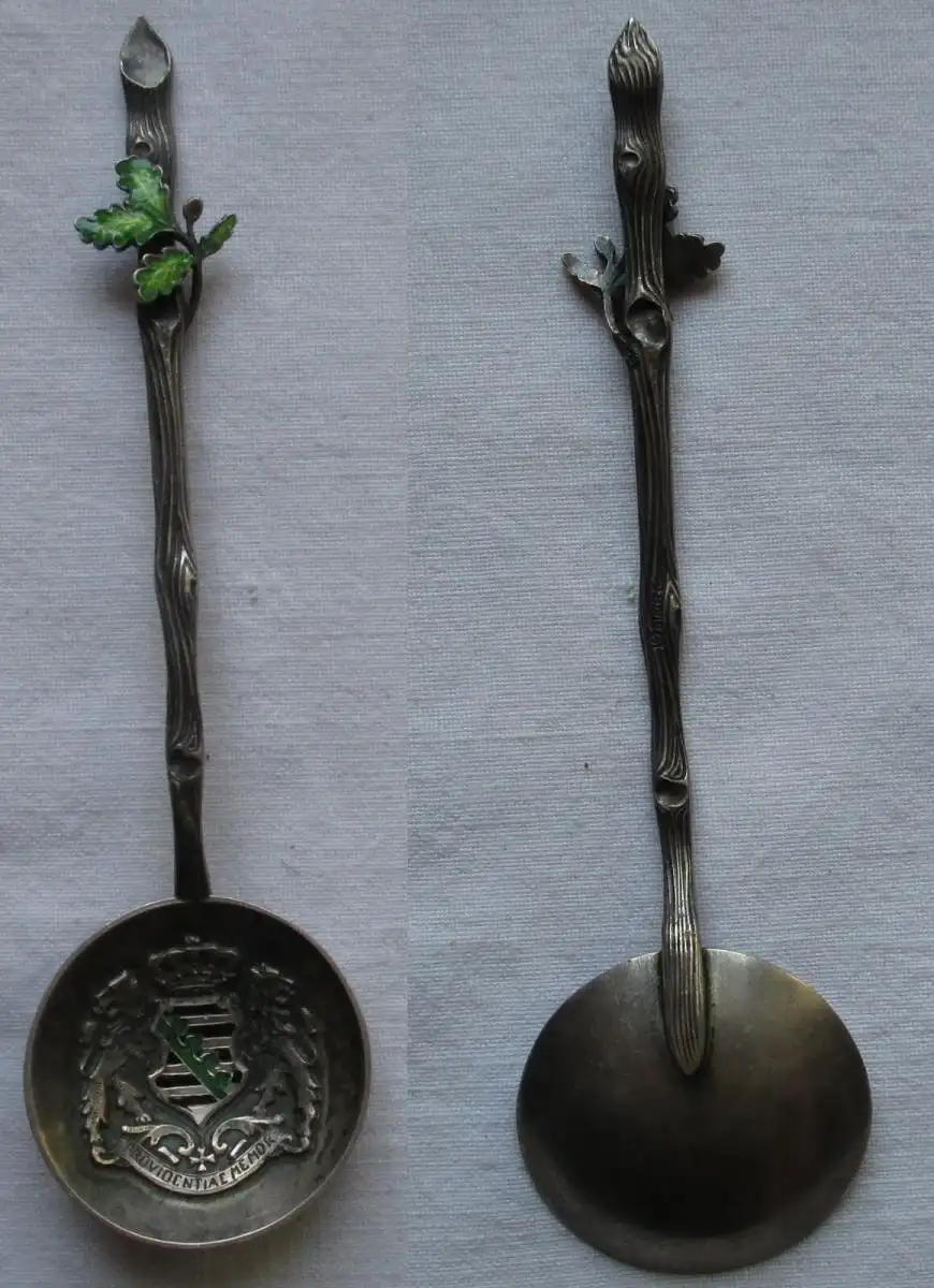 emaillierte 800er Silber Löffel Sachsen Providentiae Memor (165561) 0