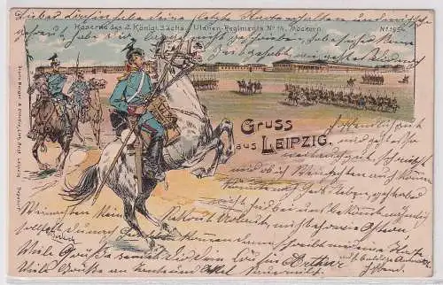 16790 Ak Lithographie Gruß aus Leipzig Kaserne des Ulanen Regiments 15 Möckern