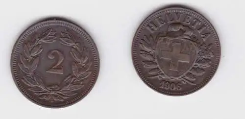 2 Rappen Kupfer Münze Schweiz 1906 B ss+ (107325)