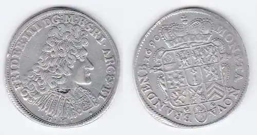 2/3 Taler Silber Münze Brandenburg 1690 Friedrich III. 1688-1701 (110876)