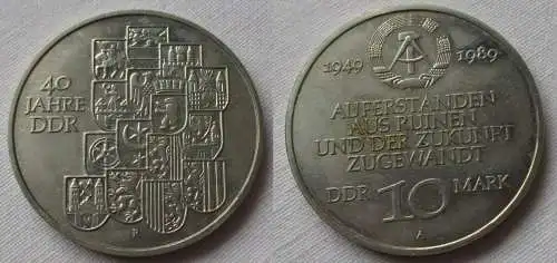 DDR Gedenk Münze 10 Mark 40.Jahrestag der DDR 1989 fast Stempelglanz (135589)