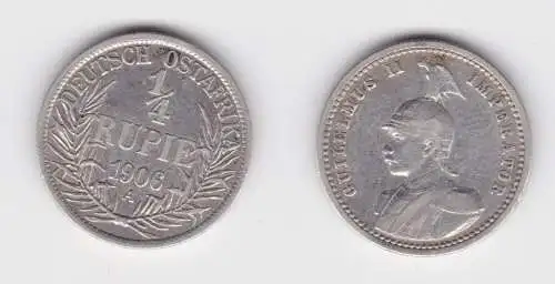 1/4 Rupie Silber Münze Deutsch Ostafrika 1906 A ss Jäger 720 (156303)