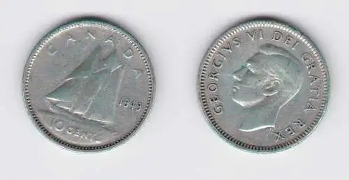 10 Cents Silber Münze Kanada Canada Schiff 1949 ss (153104)