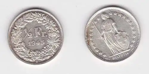 1/2 Franken Silber Münze Schweiz 1945 B f.vz (152478)