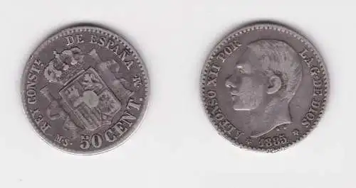 50 Centimos Silber Münze Spanien Alfonso XII 1885 f.ss (152569)