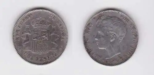 1 Peseta Silber Münze Spanien Alfonso XIII 1896 (100243)