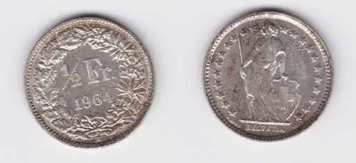 1/2 Franken Silber Münze Schweiz 1964 B vz/Stgl. (152411)