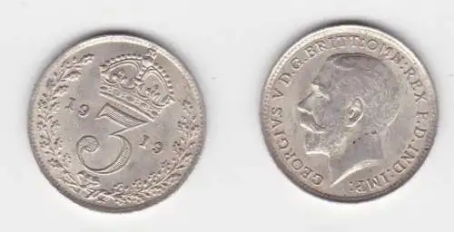 3 Pence Silber Münze Großbritannien Georg V. 1919 vz (153759)