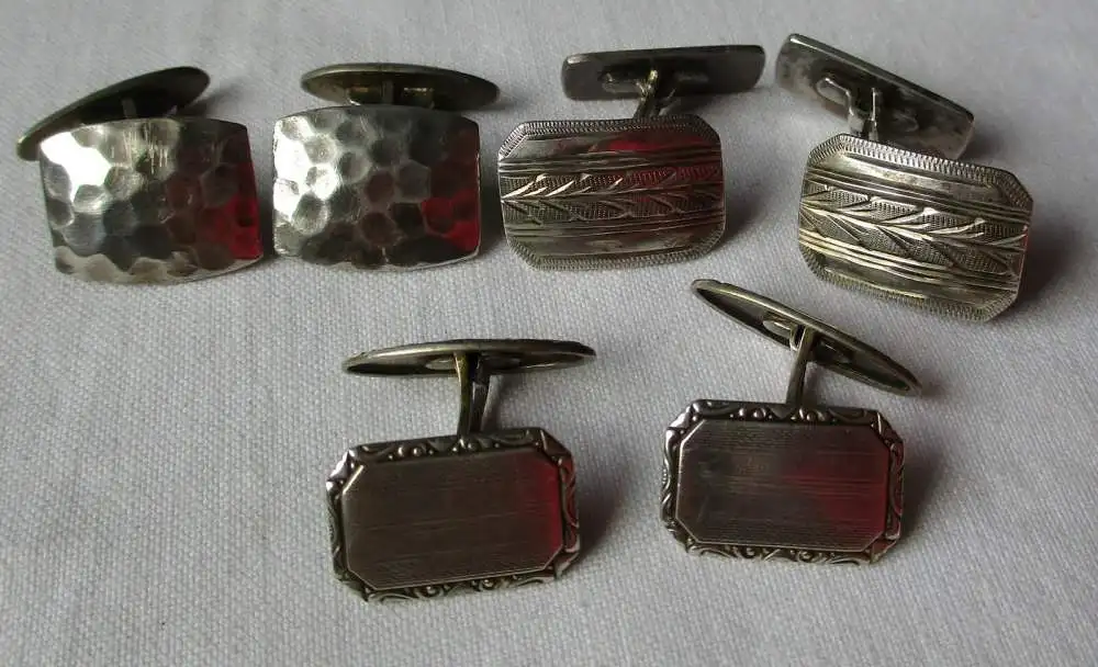3 Paar elegante Silber Manschettenknöpfe mit Art Déco Verzierungen (153155) 0