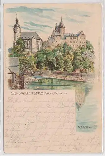 51511 Ak Lithographie Schwarzenberg im sächsischen Erzgebirge 1899