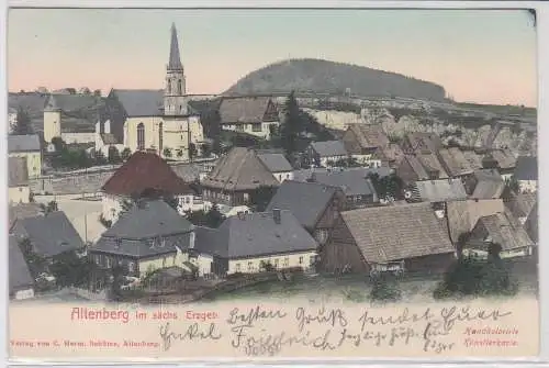 65242 handkolorierte Künstler AK Altenberg im sächs. Erzgebirge Ortsansicht 1903