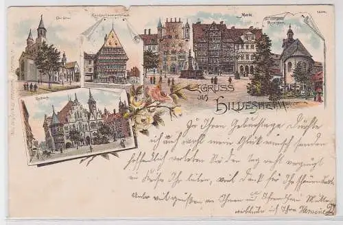 53265 Ak Lithographie Gruß aus Hildesheim Markt, Dom, Rathaus usw. 1896
