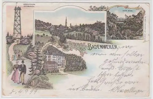 25911 Ak Lithographie Gruß aus Badenweiler Schloß, Aussichtsturm usw. 1899