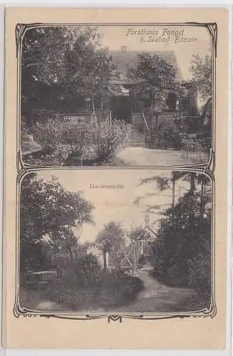 37122 Ak Forsthaus Fangel b. Seebad Bansin, Gartenpartie und Gebäudeansicht 1918