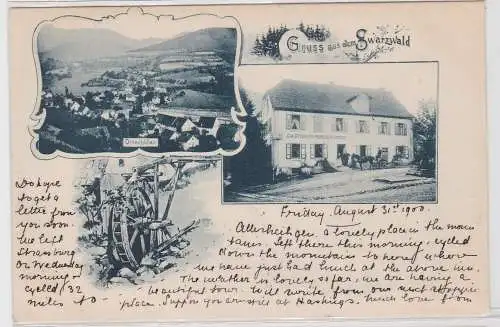49909 Lithographie Ak Gruss aus Swarzwald - Ottenhöfen, Gasthaus-Pension-Engel