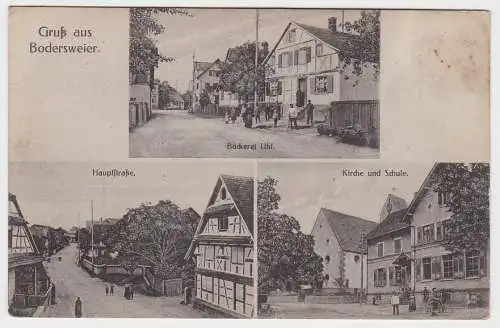 49557 Mehrbild Ak Gruss aus Bodersweier - Bäckerei Uhl, Hauptstraße, Kirche