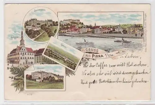 42116 Ak Lithographie Gruss aus Pirna an der Elbe 1899