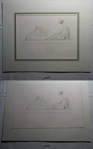 alter Stich - A Nymph Plate 2. (liegende Frau mit harfespielendem Engel)