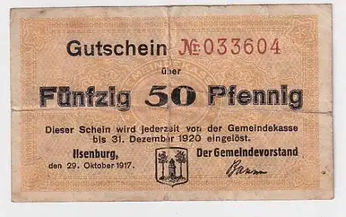 50 Pfennig Banknote Notgeld Gemeinde Ilsenburg 29.10.1917 (165370)