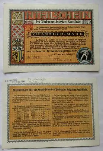 20 Mark Leipzig 1.1.1928, Anteilschein des Verbandes Leipziger Kegelklubs 157964