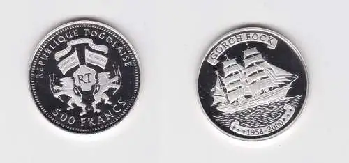 500 Francs Silber Münze Togo 2000 Segelschiff "Gorch Fock" PP (158900)