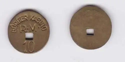 seltene Messing Wertmarke Bürger Kasino 10 RM (155235)