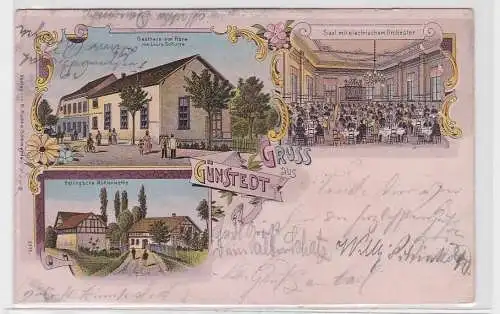 89437 Ak Lithographie Gruß aus Günstedt Gasthaus zur Flora usw. 1902