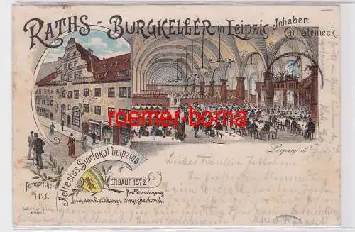 86718 Ak Lithographie ältestes Bierlokal Leipzig Raths-Burgkeller 1896