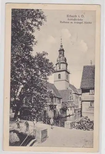 89051 Feldpost Ak Erbach i.O. Schloßbrücke und Rathaus 1917