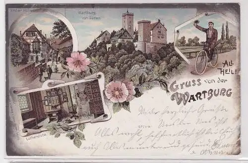 89368 AK Gruss von der Wartburg - Erster Hofraum, Lutherstube, Südansicht 1900