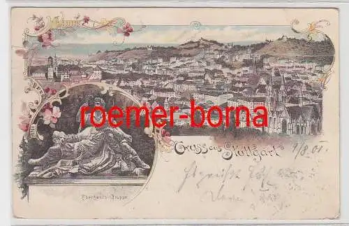 76416 Ak Lithografie Gruss aus Stuttgart Totale, Eberhards-Gruppe 1901