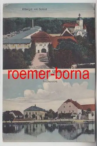 77024 Mehrbild Ak Gruß aus Glaubitz Rittergut mit Schloß, Teichansicht um 1920
